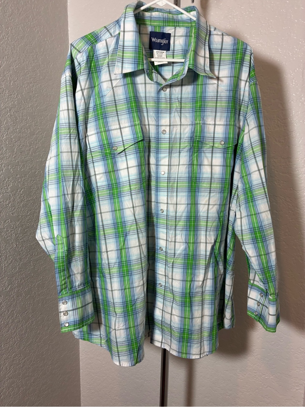 Wrangler Men’s Green & Blue Plaid Button-Down Shirt with Pearl Snaps Size 4X